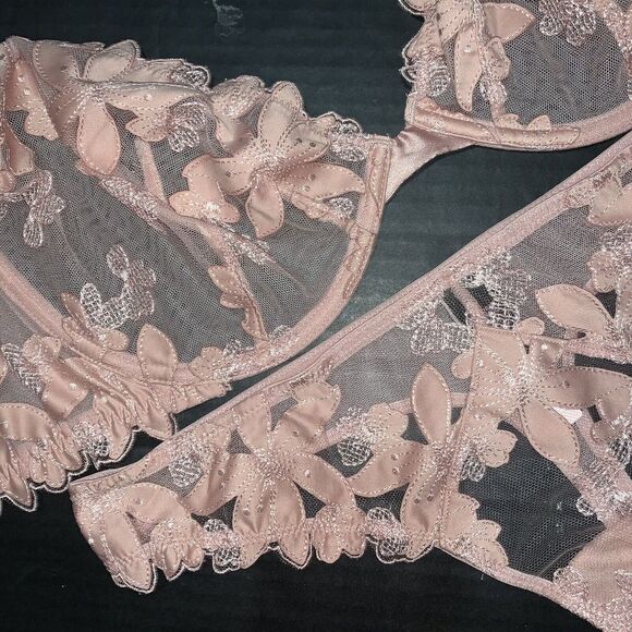 Victoria's Secret unlined 32DDD,34DDD,36DD BRA SET M dusty pink taupe APPLIQUÉ - Picture 2 of 4